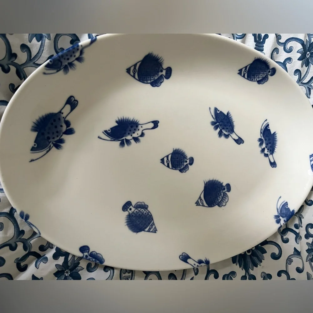 Crate & Barrel Fish Print Serving Plates